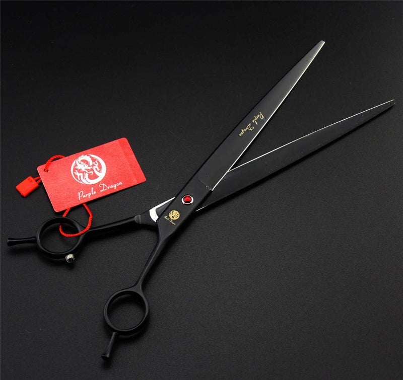 Purple Dragon 9.0" Black Twin Tails Upward Curved Blade Pet Grooming Scissors Dog Hair Cutting Shears with Bag for Professional Left Handed or Right Hand Pet Grooomer (Black Upward Curved) - Image 2
